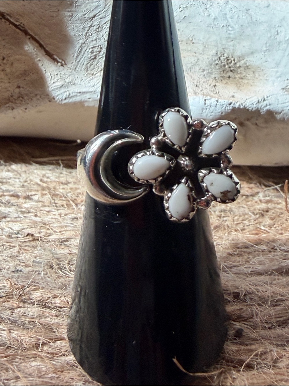 Sterling Silver 925 Moon & Wild Horse Flower Adjustable Ring - Women Jewelry